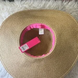 Lilly Pulitzer Tan and Pink Sun Hat with Wide Brim 014814_rousseaupink-sf main image 3